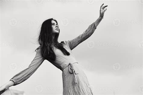 beautiful woman in dress dramatic style emotions posing elegant style ...