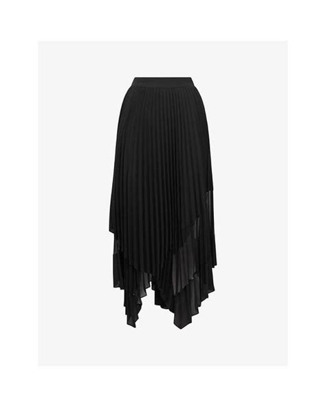 Reiss Dina Pleated Woven Midi Skirt In Black Lyst