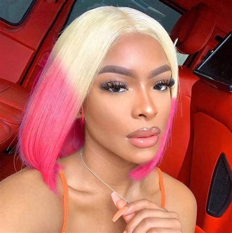 Fchw Wig Ombre Bob Wig With Bangs Short Ombre Pink Straight Wig For Women Colorful Bob Wig