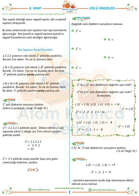 Pdf Sinif Sl Fadeler Ortaokul Matematik Sinif Sl