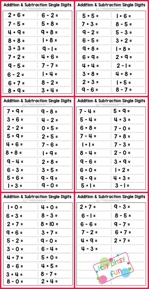 Single Digit Addition And Subtraction