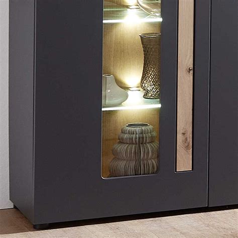 Design Highboard Mossava In Dunkelgrau Und Wildeiche Optik Mit LED