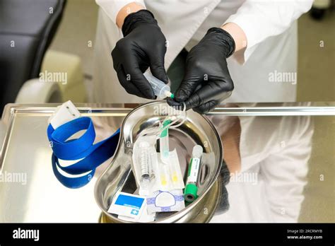 Preparing For Blood Test Lab Technician Prepares Butterfly Needle With