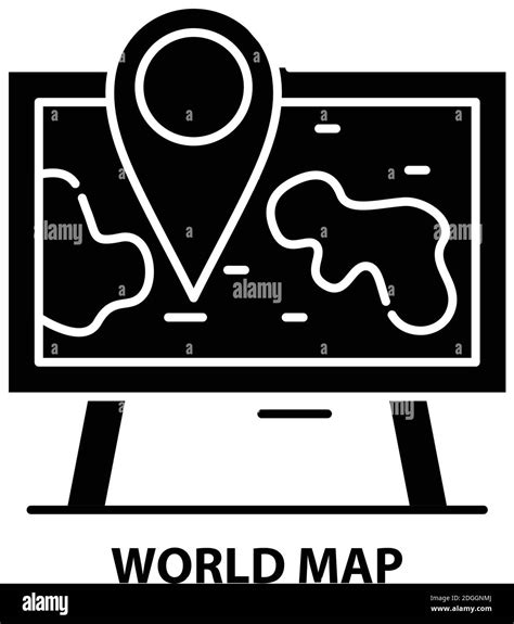 Icono De Mapa Del Mundo Signo De Vector Negro Con Trazos Editables