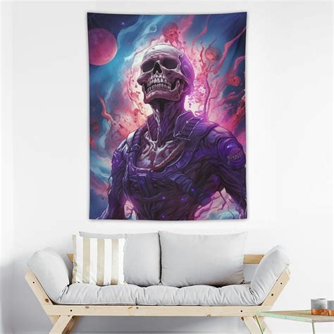 Canflashion Skull Tapestry Trippy Ufo Alien Tapestry Hippie Skeleton