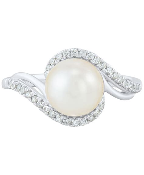 Honora Cultured Freshwater Pearl 8mm And Diamond 15 Ct Tw Swirl Ring In 14k White Gold