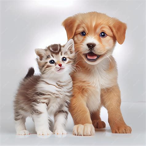 Premium Photo | Happy puppy dog and kitten friends posing together and smiling