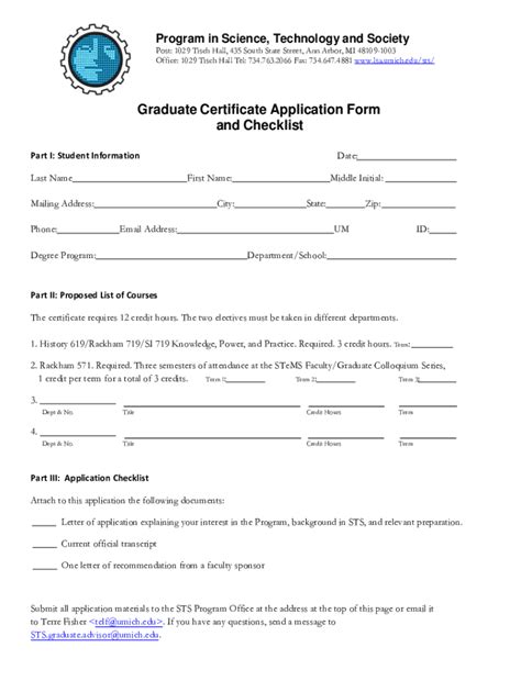 Fillable Online Lsa Umich Graduate Certificate Application Form And