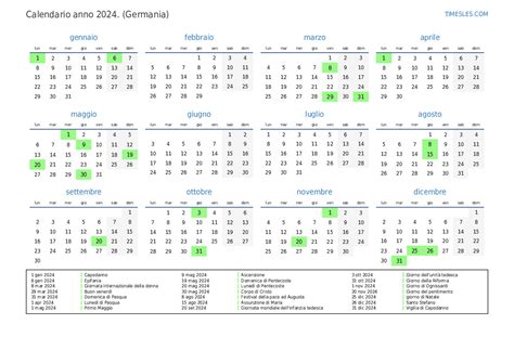 Calendario per il 2024 con giorni festivi in Germania | Stampa e ...