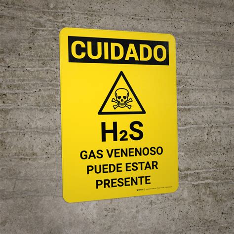 Caution H2s Poisonous Gas May Be Present Spanish Portrait With Icon Wall Sign