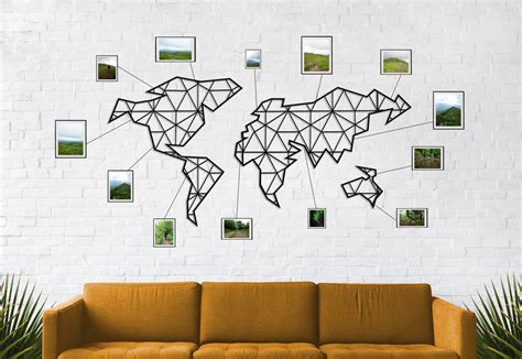 Metal World Map Metal Wall Art Metal Geometric World Map Etsy