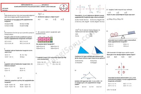 8 Sınıf Seçmeli Matematik 2 Dönem 1 Yazılı Soruları 2021 2022 Hangisoru