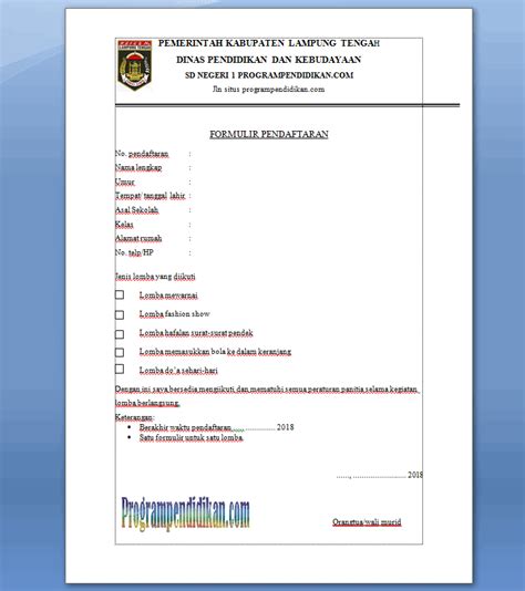 Contoh Formulir Pendaftaran Turnamen Sepak Bola Contoh Format