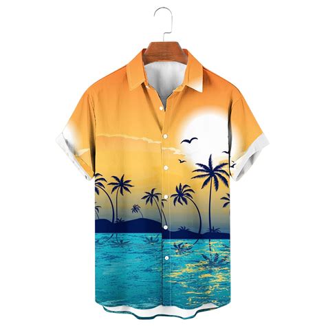 Waenqinla Mens Hawaiian Shirts Plus Size Tropical Palm Tree Graphic