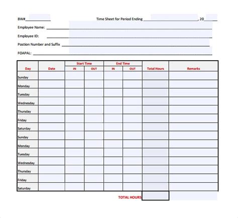 Printable Biweekly Timesheet Pdf - Printable Word Searches