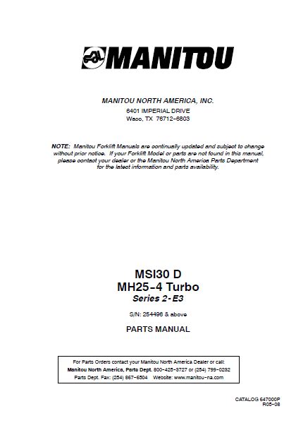 Manitou Forklift Msi D Mh Turbo Series E Parts