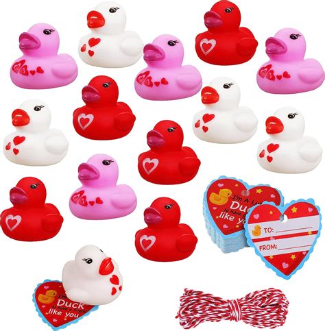 60 Set Valentine Rubber Duckies Mini Heart Ducks With Valentine S Day T Cards