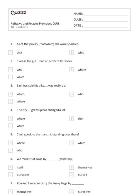 50 Relative Pronouns Worksheets For 6th Grade On Quizizz Free