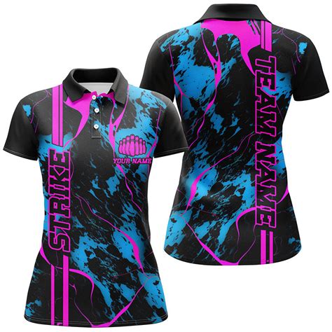 Custom Blue And Pink Strike Bowling Shirts Women Polo Camo Bowling Tea Myfihu