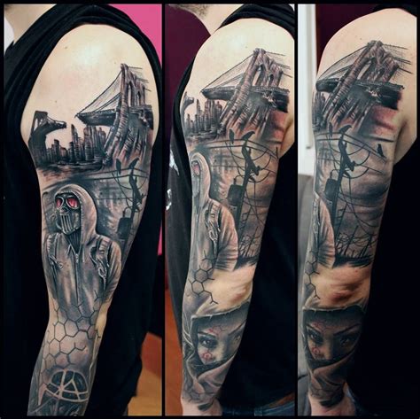 Black And Grey Full Sleeve Tattoo