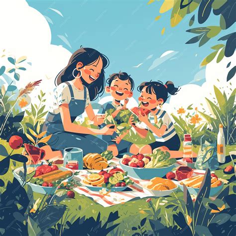 Premium Vector | Families Gather for Mothers Day Picnics