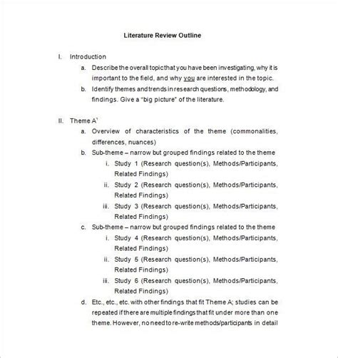 Literature Review Outline Template – 8+ Free Sample, Example, Format ...