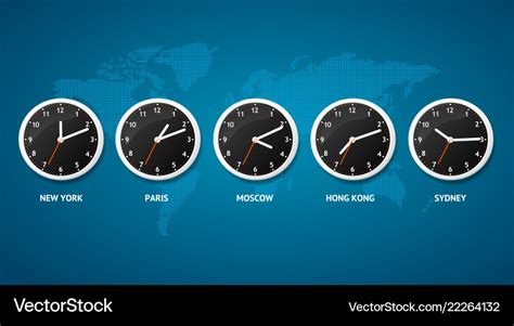 Realistic detailed 3d clock on a map world time Vector Image