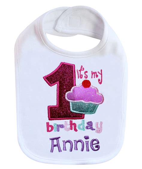 First Birthday Girl Bib Cupcake Personalized With Name Etsy