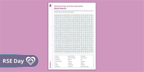 Word Search RSE Relationships Sex Education Vocabulary