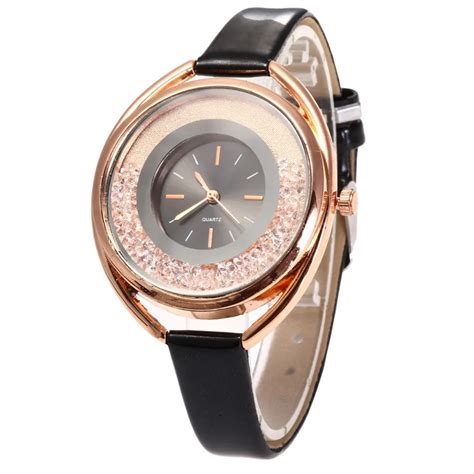 Fashion Women Quartz Watch Quicksand Design Leather Band Analog Alloy Wrist Watch Jewelry