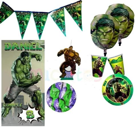 Kit Fiesta Hulk Avengers Vela Globos Decoraci N Lona Platos Meses Sin