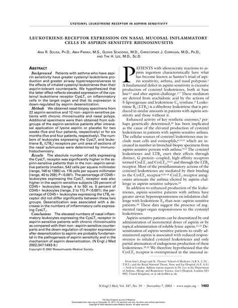 Pdf Leukotriene Receptor Expression On Nasal Mucosal Inflammatory