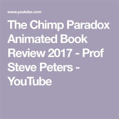 The Chimp Paradox Animated Book Review 2017 - Prof Steve Peters - YouTube | Animated book ...