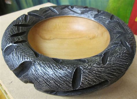 Woodturned Bowl Textured And Finished With Acrylic Paint And Gilding