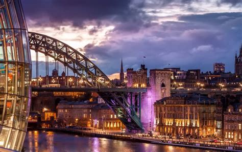 Tyne Bridge And Night Cityscape Under Colourful Sunset Newcastle Upon