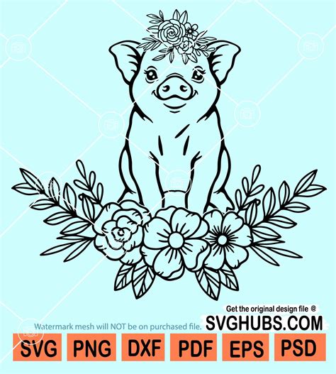 Pig With Flower Crown Svg Floral Pig Svg Pig With Flowers Svg Flower