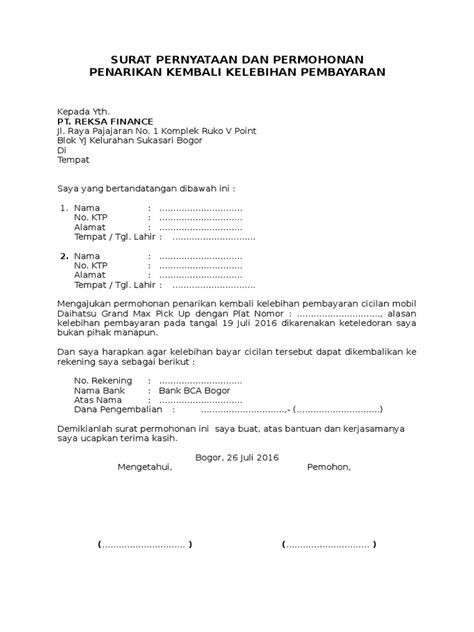 Contoh Surat Pernyataan Pengembalian Uang Investasi Delinewstv