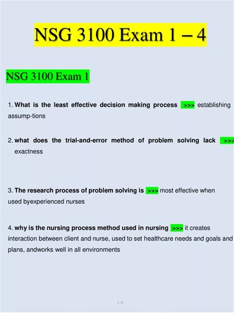 NSG 3100 Exam 1 2 3 4 Questions And Answers 2023 2024 Verified