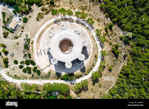 Castel del Monte aerial view, unesco heritage from above, Apulia Stock ...