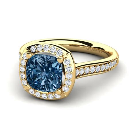 Buy Carat Cushion Cut K Yellow Gold Blue Diamond Engagement Ring