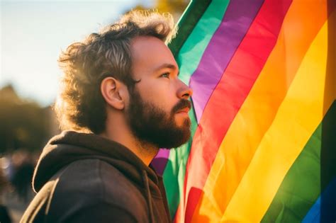 Foto De Un Hombre Sosteniendo Una Bandera Lgbt Foto Premium