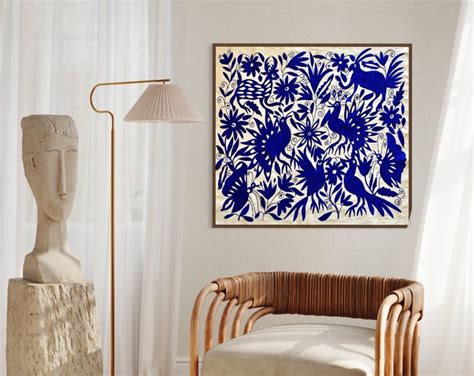 Otomi Embroidery Wall Decor Cobalt Blue Peacock Love Hand Embroidery