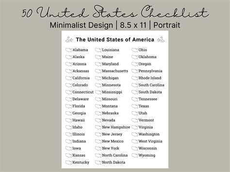 Printable States Checklist Bucket List States Challenge United