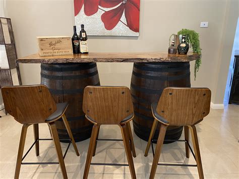 Rustic Vibes Furniture Live Edge Slab Barrel Bar