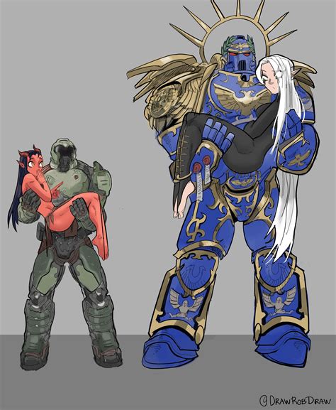 Taboo Waifus Doomguy And Dahlia Meet Guilliman And Yvraine Art By