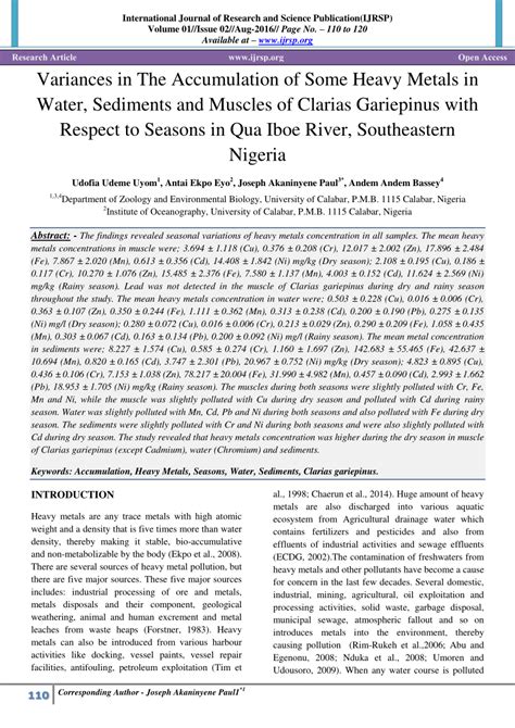 PDF Variances In The Accumulation Of Some Heavy Metals In Water