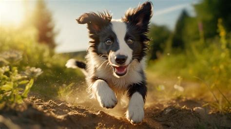 Um Cachorro De Border Collie Correndo Por Um Campo Mostrando Sua