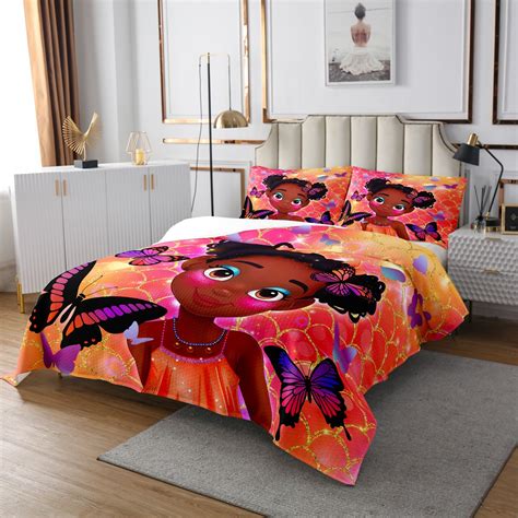 Little Black Girls Quilt Set King American Black Girls Bedspread 3 Pcs For Princess Girls