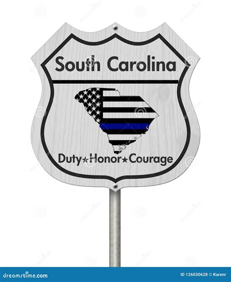 South Carolina Thin Blue Line Highway Sign Stock Photo - Image of motto ...