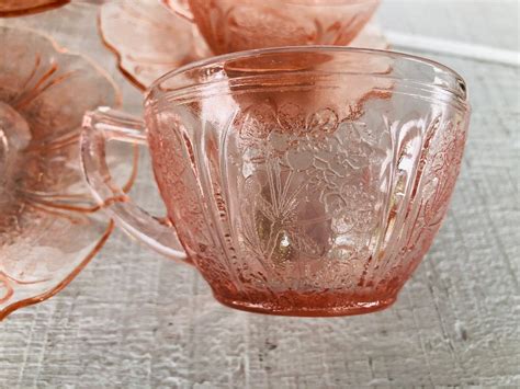 1930s Pink Depression Glass Cup Cherry Blossom Pink Jeannette Glass Depression Glassware Tea